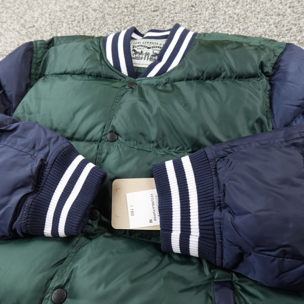 NEW Levis Jacket Mens M Green Blue Puffer‎ Coat Varsity Bomber Quilted Insulated
